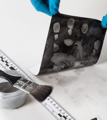 Disclosure of forensic evidence using fingerprint powders.